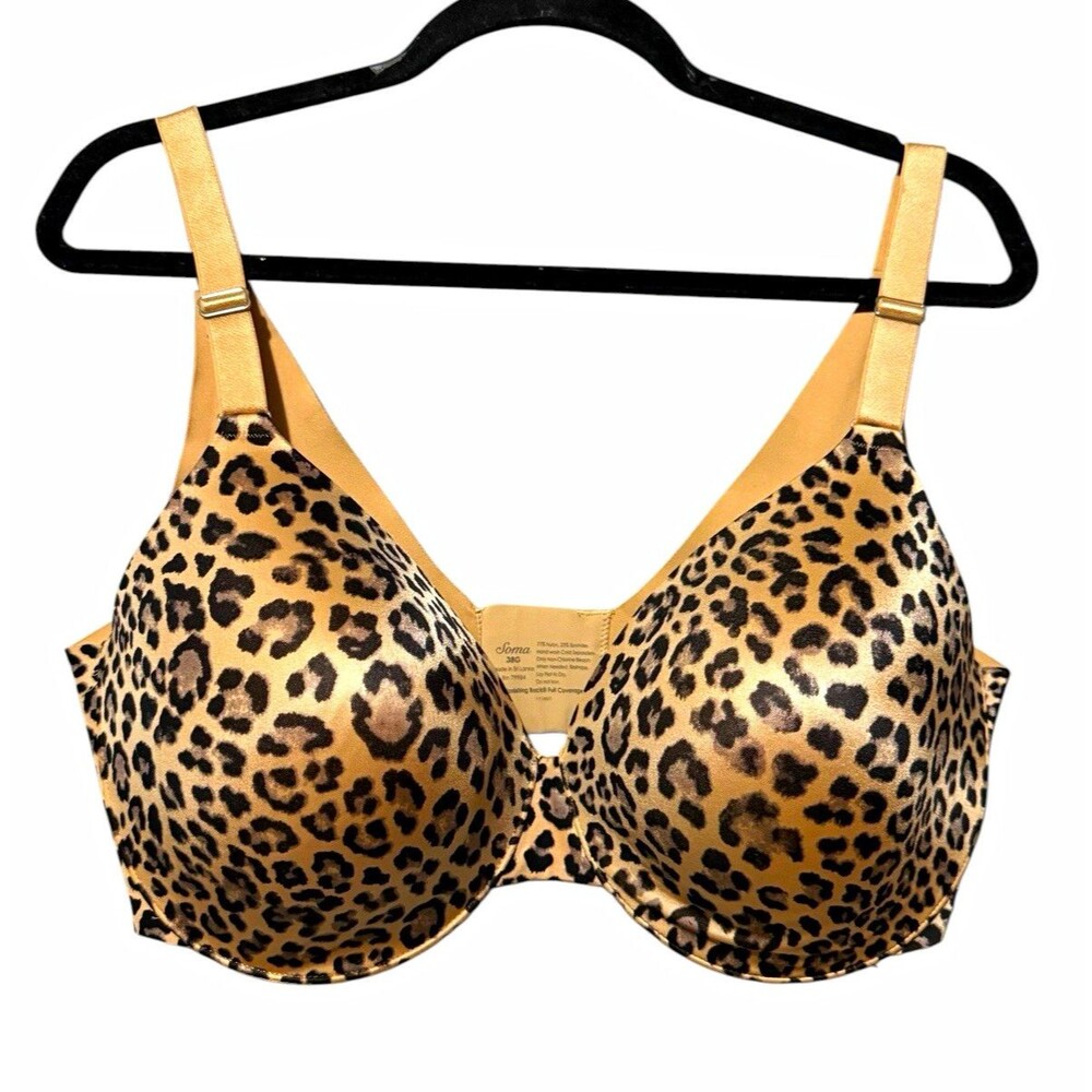 Soma Vanishing Back Full Coverage Bra 38G Leopard Print Underwire